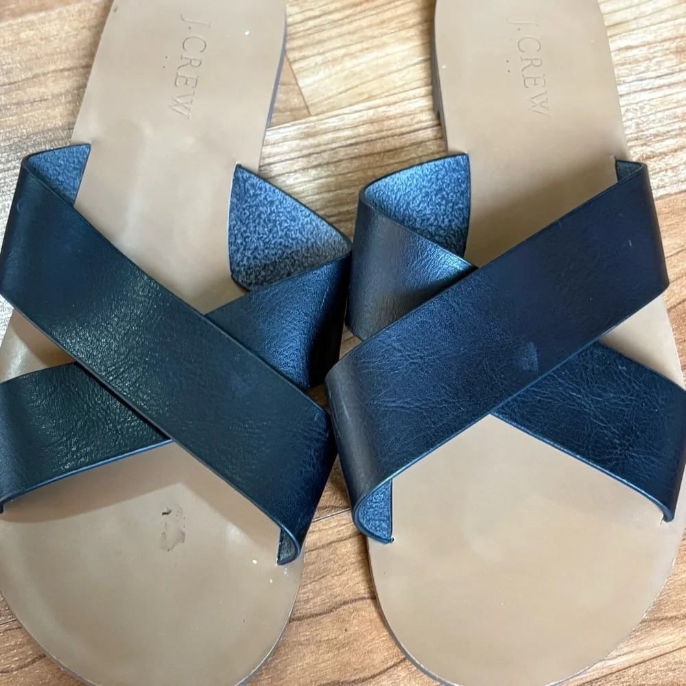 J. Crew Capri Black and Tan Cross Strap Sandals‎